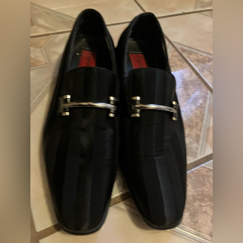Expressions Black Men's Slip-On Loafers with Silver Accent